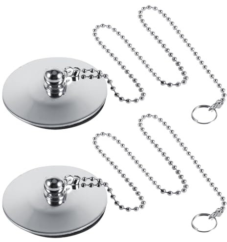 Bouchon de Baignoire, Évier de Cuisine Chromé, Bouchon de Vidange de Baignoire, Bouchon de Vidange en Métal Solide avec Chaîne pour Évier de Cuisine, Baignoire de Salle de Bain (2Pcs)
