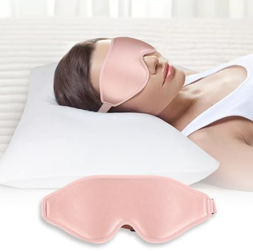 Masque de Nuit 3D - Masque de Sommeil en Mousse Mémoire - Cache Yeux pour Dormir Ajustable Homme/Femme (Rose)
