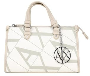 Armani Exchange Borsa a mano panna e beige da donna con monogram logo e charm UNI