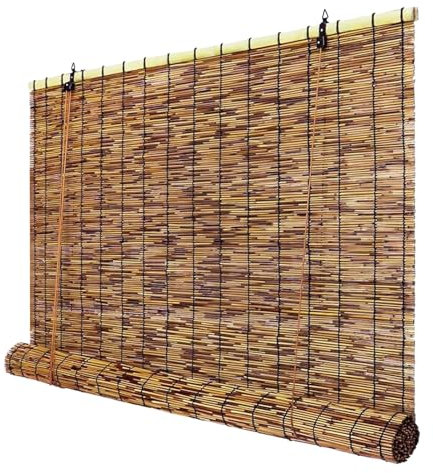 LJDJRHXH Bambusrollo Wetterfest Aussen Bambus Rollos Blickdicht, Raffrollo Sichtschutz Jalousien Natur Schilfrohrvorhang Seitenzugrollo Einfache Montage 42 55 68 78 95 122 158 160 cm