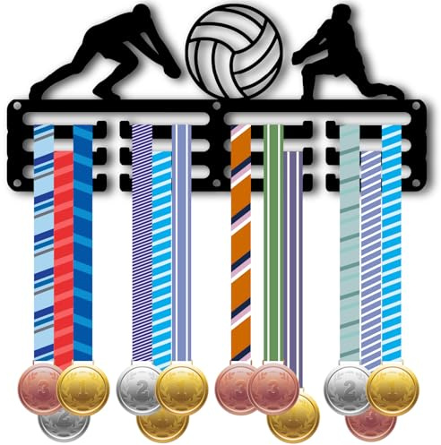 CREATCABIN Volleyball Medaillenhalter Aufhänger Anzeige Sportauszeichnungen 12separater Haken Kleiner Medaillenständer Metall Für Wandmontage Hält Organizer Athleten Gewinner Medaillengewinner 29x13cm