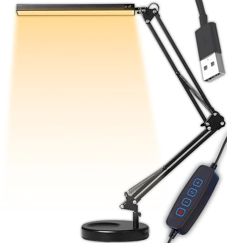 Retoo LED Schreibtischlampe Dimmbar – Schreibtischleuchte mit 360° Drehung, Tischlampe mit 5 Lichtmodi & Helligkeit, Arbeitsplatzleuchte für Büro Tisch, Tageslicht Weiß Schwarz, Modernes Design