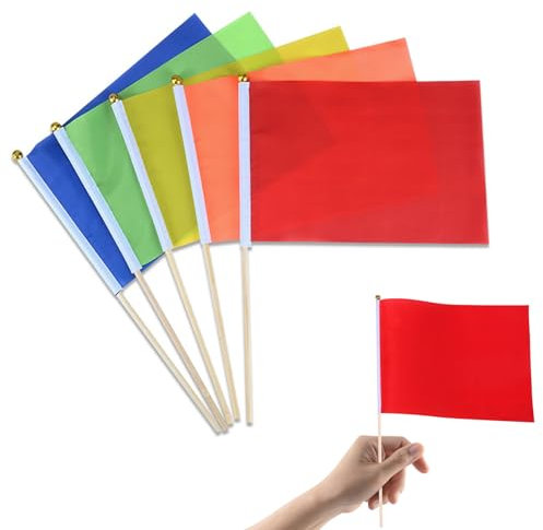 25 Stück Kleine Flaggen Einfarbige Handflagge Mini Holzstab Flaggenset für DIY Graffiti Partydekorationen 5 Farben 14x21cm