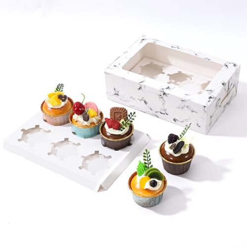Yzpklhw Hole Cupcake Boxes with Window, 12 Pack White Cupcake Boxes, Cupcakes Carrier Holder with Insert Paper Cake Box for Cupcakes Cookies Brownies Donuts (6 hole)
