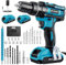 Trapano Avvitatore Batteria 21V, Avvitatore a Batteria con 2 Batterie da 2.0Ah, 42N.m Trapano Percussione, 25+3 Coppie, 2 Velocità, 14 Accessori, Luce a LED Per Fai da te, Casa e Giardino