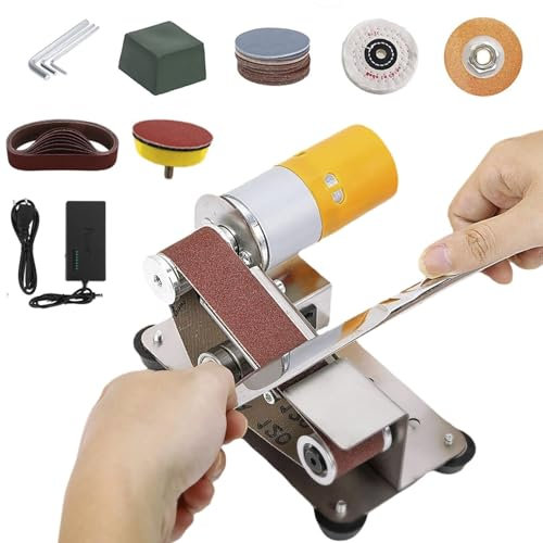 Mini lijadora de banda eléctrica y afilador de cuchillos, kit de amoladora de banco pequeña, pulidora ajustable de 7 velocidades, herramienta de pulido for bricolaje, fabricación de cuchillos, carpint
