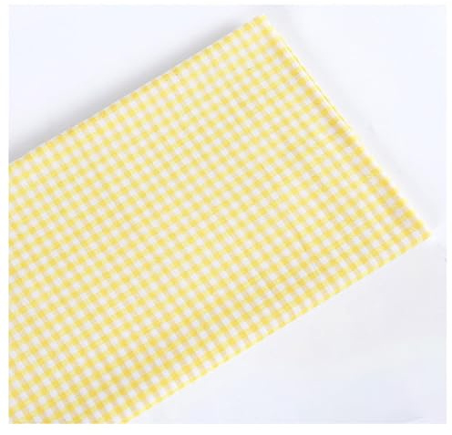 BrightGlow Stoff Meterware Karo Nähstoff Dekorationsstoff mit Gingham-Muster Modestoff Polyester-Baumwolle Stoff zum Nähen Retro-Dekostoff für DIY Handgefertigte Bekleidung Gelb-weiß 100X148CM