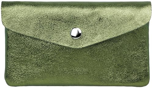 Caspar Echt Leder Geldbeutel Damen Portemonnaie mittelgroße Geldbörse mit Reißverschluss & Druckknopf - GB417 - Made in Italy, Farbe:dunkelgrün metallic, Größe:Mittelgroß (16cm x 10cm)
