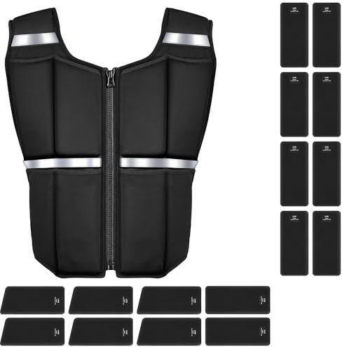 ONETWOFIT Gilet lesté réglable pour homme de 20kg, gilet de rucking pour la marche avec fermeture éclair,16 poids en silicone souple, avec bandes réfléchissantes,N'abîme pas la peau(Noir-1)