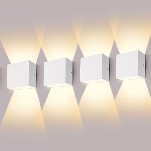 CHEVVY 4 Stück LED Wandleuchte Innen Weiße 7W Moderne LED Wandleuchte | Up and Down Leuchten Aussen Aluminium Flurlampen Warmes Weiß 3000K Wandlampen