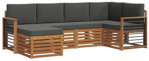 vidaXL Sofagarnituren 6 pcs Natur und Anthrazit Massivholz Akazie, Gartenlounge, modernes Outdoor-Sofa, strapazierfähige Möbel, Terassenkomfort-Set
