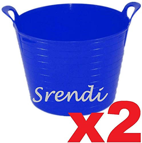 Srendi® 2 x Blue 42 Litre Large Flexi Tub Garden Home Flexible Colour Rubber Storage Container Bucket Polyethylene Flex Tub - Made in U.K.