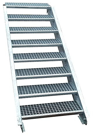 8 Stufen Stahltreppe Breite 120cm Geschosshöhe 120-160cm / Robuste Außentreppe / Wangentreppe / Stabile Industrietreppe für den Außenbereich / Inklusive Zubehör
