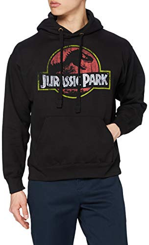 Jurassic Park Men's Distressed Logo Hoodie, Black (Black Blk), S UK