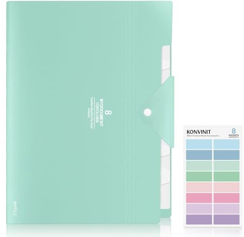 KONVINIT Dokumentenmappe a4,Mappe mit 7 fächern Fächermappe mit Druckknopf für Büro Hause Schule Document Organizer Folder für papier,hell blau