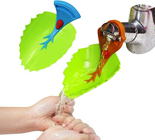 Wasserhahn Verlängerung Extender für Kinder & Kleinkinder 2 Stück, Sink Extender mit Blattform für Küche Bad Waschbecken Verlängerung, Wasser Hahn Extender für Kinder Handwäsche Spielzeug(braun/blau)