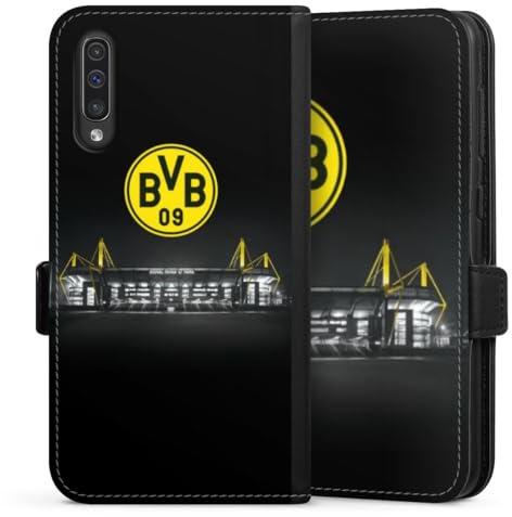 Klapphülle kompatibel mit Samsung Galaxy A50 Handyhülle aus Kunst Leder schwarz Flip Case BVB Stadion Borussia Dortmund