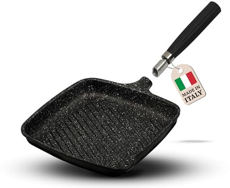 pentolpress Granit Steakpfanne (35 x 26 cm Durchmesser) – Steakpfanne Induktion – super kratzfeste Grillpfanne – Antihaft Grillpfanne made in Italy mit abnehmbarem Griff
