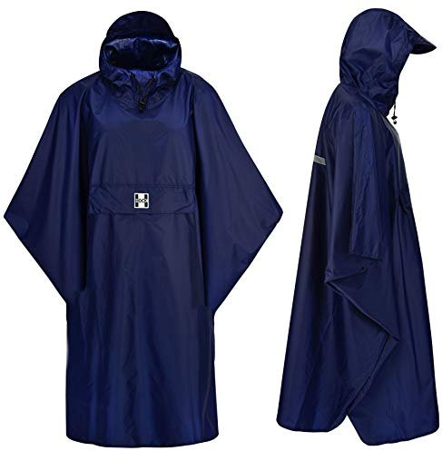 HOCK Regenponcho Extra Lang mit Kapuze – 100% Wasserdicht – Leichter Regenmantel Wandern für Damen & Herren (blau, L/XL)