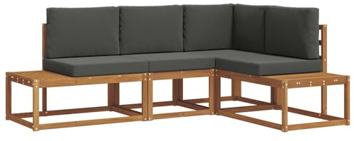 HFXHIJXQ Outdoor Sofagarnitur mit Kissen4-teilig - Modulare Lounge Sitzgruppe aus Akazienholz Massiv für Garten, Terrasse und Pool - Modernes Ecksofa Holz mit Anthrazit Polstern, 213,5x154,5x73 cm