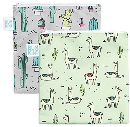 Bumkins Sandwichbeutel-Set, Kaktus und Lama, 17,8 x 17,8 cm, 2 Stück