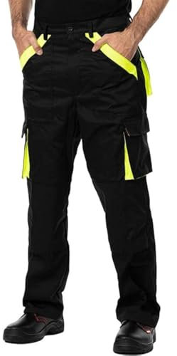 MAZALAT work wear Pantaloni da Lavoro Uomo Multitasche, Taglie Grandi S-3XL, Salopette da Lavoro, Tuta da Lavoro Uomo, Blu, Nero, Bianco, Riflettenti, Nero/Verde Neon, 56