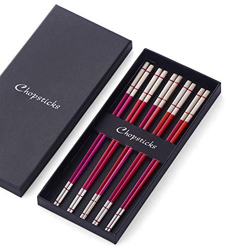 SBOMHS Edelstahl Chinesische Essstäbchen Kupfer rot 5 paar Sushi Stäbchen set für Japanisch Koreanisch Chopsticks Metall 23,4cm Länge spülmaschinenfest gut Geschenk für weihnachten/geburtstag