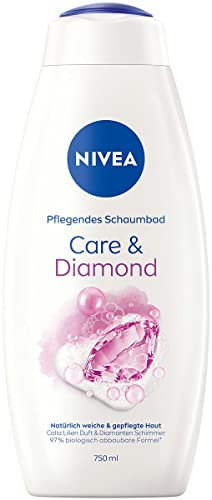 NIVEA Care & Diamond Pflegendes Schaumbad (750 ml), Cremebad mit und verwöhnendem Duft nach Calla Lillie, Badezusatz für natürlich weiche und gepflegte Haut