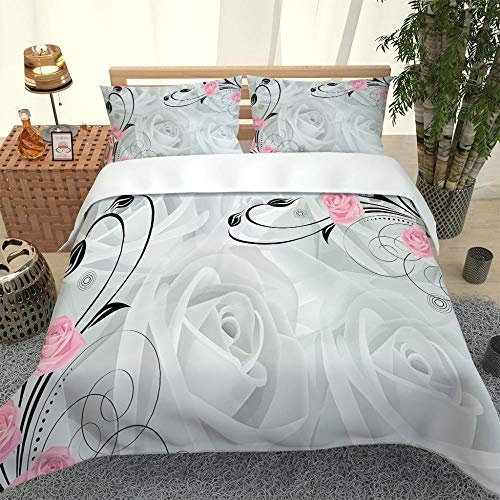 ZTMLJT Bettwäsche Set Erwachsene 3 Teilig Dreidimensionales Rosenmuster All Season Bettbezug 180x200 cm Weiches Mikrofaser Bettbezug Set mit Reißverschluss 2 Teilig und 2x80x80 cm Kissenbezug