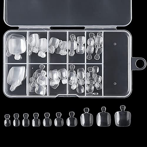 Fake Toenails, 100 Pcs False Toenail Tips in 10 Sizes, Full Cover Clear False Toenails with Box for Nail Salons and Nail Art DIY, Artificial French Toenails Fake Toenail Tips with Case A3JJP (1)