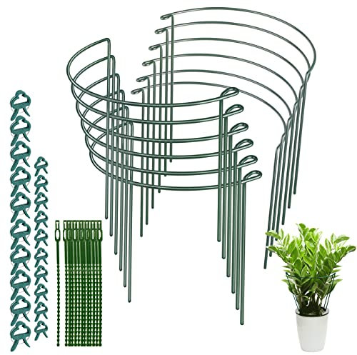12Pcs Plant Supports Garden Plant Supports Stakes(25×40cm) Metal Half Round Plant Support Ring Cage Garden Border Support for Peony Rose Tomato Hydrangea Flowers