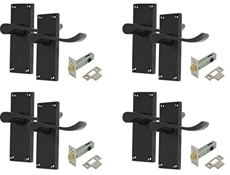 Haven Heritage Black Door Handles Internal Sets - Victorian Scroll Matt Black Door Handles Latch (Latch Handle x 4) with Tublar latches