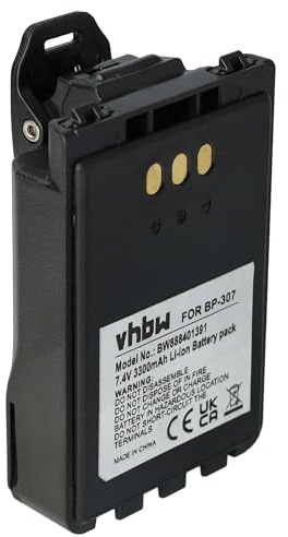 vhbw Akku Ersatz für Icom BP-307 für Funkgerät | Walkie Talkie (3300 mAh, 7,4 V, Li-Ion) + Gürtelclip