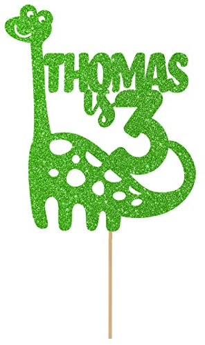 Personalised Birthday Dinosaur Glitter Cake Topper- Green Any Name & Age Glitter Cake Decoration and Sprinkles - Happy Birthday Decorations - Personalised Toppers for Cakes by Cakeshop