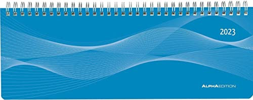 Tisch-Querkalender Profi blau 2023 - Büro-Planer 29,7x10,5 cm - Tisch-Kalender - 1 Woche 2 Seiten - Ringbindung - Alpha Edition