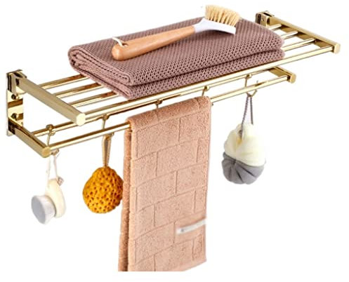 Porte Serviette mural Porte-serviettes pliable Toutes les serviettes de cuivre avec 5 crochets porte-serviettes murale murale porte-serviettes Double serviette Tablette de toilette accessoires de sall