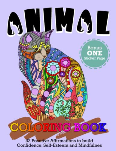 Animal Coloring Book Bonus One Sticker Pages: Adult Coloring Book with Bird, Turtle, Deer, Owls, Dogs, Cats And Many More Gift For Animals Lovers