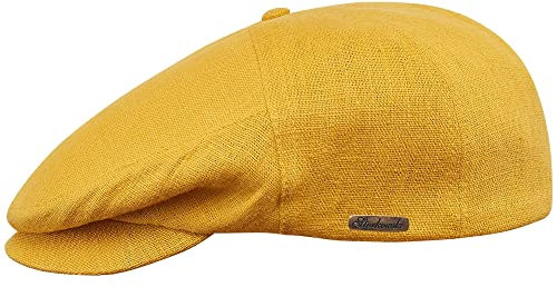 Sterkowski Swede Schirmmütze Herren | Leinen Mütze Herren Sommer | Sommer Irische Mütze Retro Newsboy Hut Leinen Outdoor-Hut Gastby Mütze Klassische Herrenkappe Golf Mütze Herren 55 cm Hellgelb