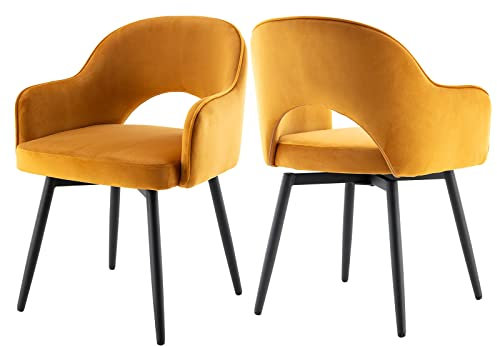 chairus Esszimmerstühle 2er Set Samt 360° Drehbare Küchenstühle Esszimmerstühle Drehbar Drehstühle Küche mit Armlehne (Gelb)