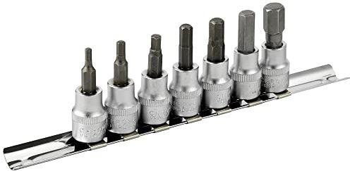 DAKCOS Set di punte per bussole da 10mm(3/8),7 pezzi manicotto esagonali metriche 3 mm - 10 mm,bit di S2 in acciaio legato e bussola d'acciaio al cromo vanadio