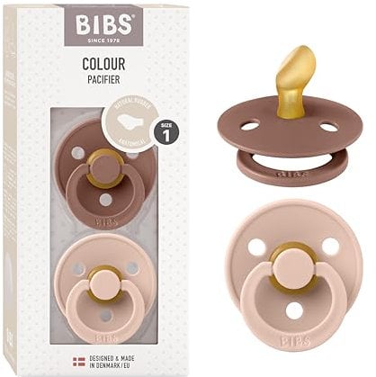 BIBS Colour Schnuller 2er-Pack, BPA-frei Schnuller, Kiefergerechte Form. Naturkautschuk/Latex, Hergestellt in Dänemark. 0-6 Monate (2er Pack), Woodchuck/Blush