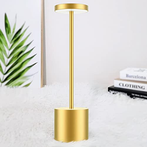 bravzurg LED Akku Tischlampe Kabellos, 5000mAh Tischleuchte Batteriebetrieben, Tischlampen Aufladbar über USB, Dimmbar 3 Farbmodi für Outdoor Nachttisch Esstisch Schreibtisch Balkon – Gold