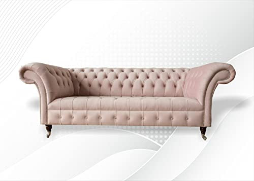 jvmoebel Chesterfield 3 Sitzer Sofa Rosa Design Couchen Polster Sofas Ledersofa Couchen
