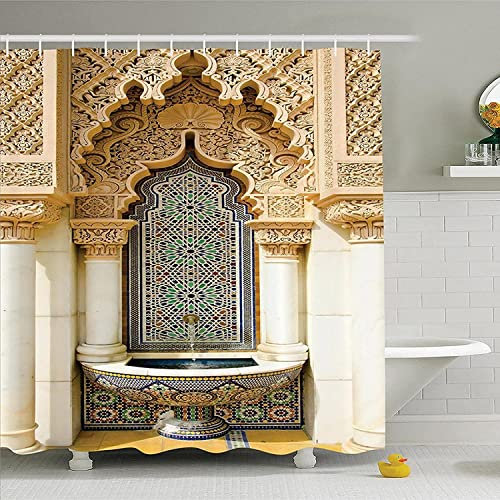 MEKPAM Ensemble De Rideau De Douche Marocain Porte Vieillie Motif Géométrique Porte Conception Entrée Architectural Oriental Rideaux De Salle De Bain 180x180cm