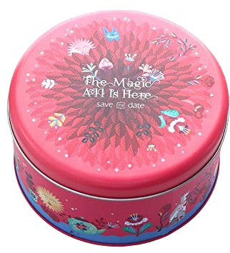 DOTBUY-SHOP Scatola Latta Contenitore Biscotti Scatola di Latta Scatola Metallo con Copertura Scatola Rotondo Vintage per Conservare tè, Biscotti, Regali (4 Pezzi,Alice Rossa)