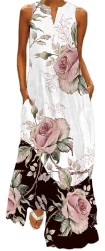 Ocean Plus Abito da Donna con Stampa Vintage con Scollo a V Senza Maniche (S, Rose spinose Rosa)