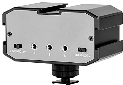 Camnoon CVM-AX1 Audio-Mixer-Adapter, Universal-Dual-Kanal, 3,5 mm-Port-Mixer, unterstützt Echtzeit-Überwachung, Mono-/Stereo-Ausgangsschalter für DSLR-Kamera, Camcorder
