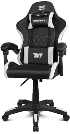 DRIFT GAMING DR35 – Silla Gaming Ergonómica Profesional con Soporte Lumbar y Reposabrazos 2D Ajustables, Reclinable 135°, Base Robusta, Ruedas Silenciosas, Tapizado en Cuero Sintético, Negro y Blanco