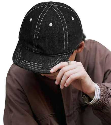 Clakllie Flat Peak Baseball Cap Weich Cap Kurzer Schirm Denim Snapback Cap Low Profile Dad Cap Unstructured Fitted Caps Outdoor Sport Kappe,WBD6-Black