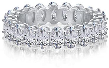 GemKing NE120338-S-W-WH-9 Sterling Silver Cz Rings Silver rings Real 925 Sterling Silver Iced Out Baguette Cubic Zirconia Rings For Women